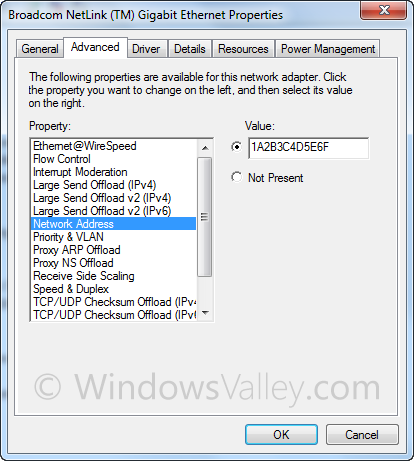 Network Adopter Properties