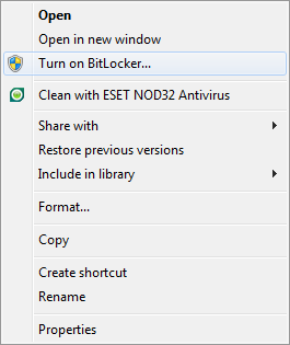 Turn On BitLocker menu