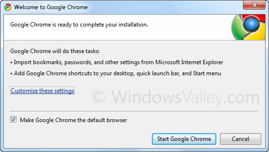 Google Chrome running first time