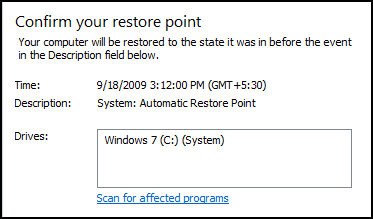 Confirm System Restore