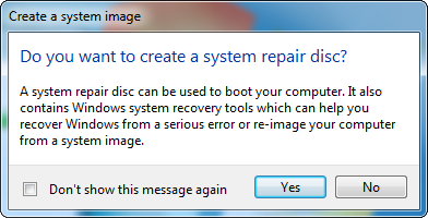 Do you want to create repair disc