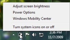 Default Context Menu of Power Options