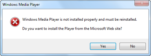 Windows Media Player is not installed properly