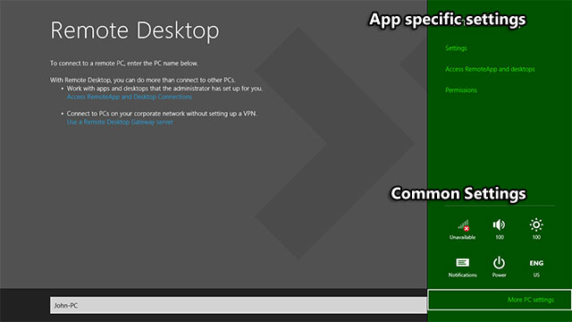 Windows 8 Start screen - Settings charm