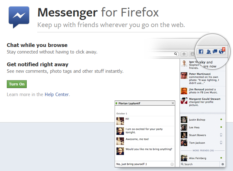 Facebook Messenger for Firefox page