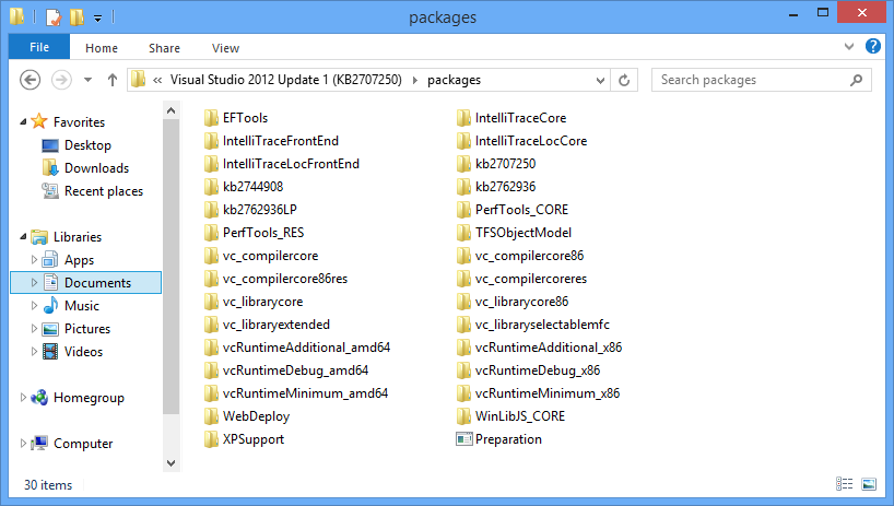 Visual Studio 2012 Update 1 Packages
