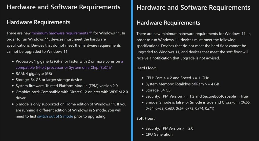 New vs Old - Windows 11 System Requirements